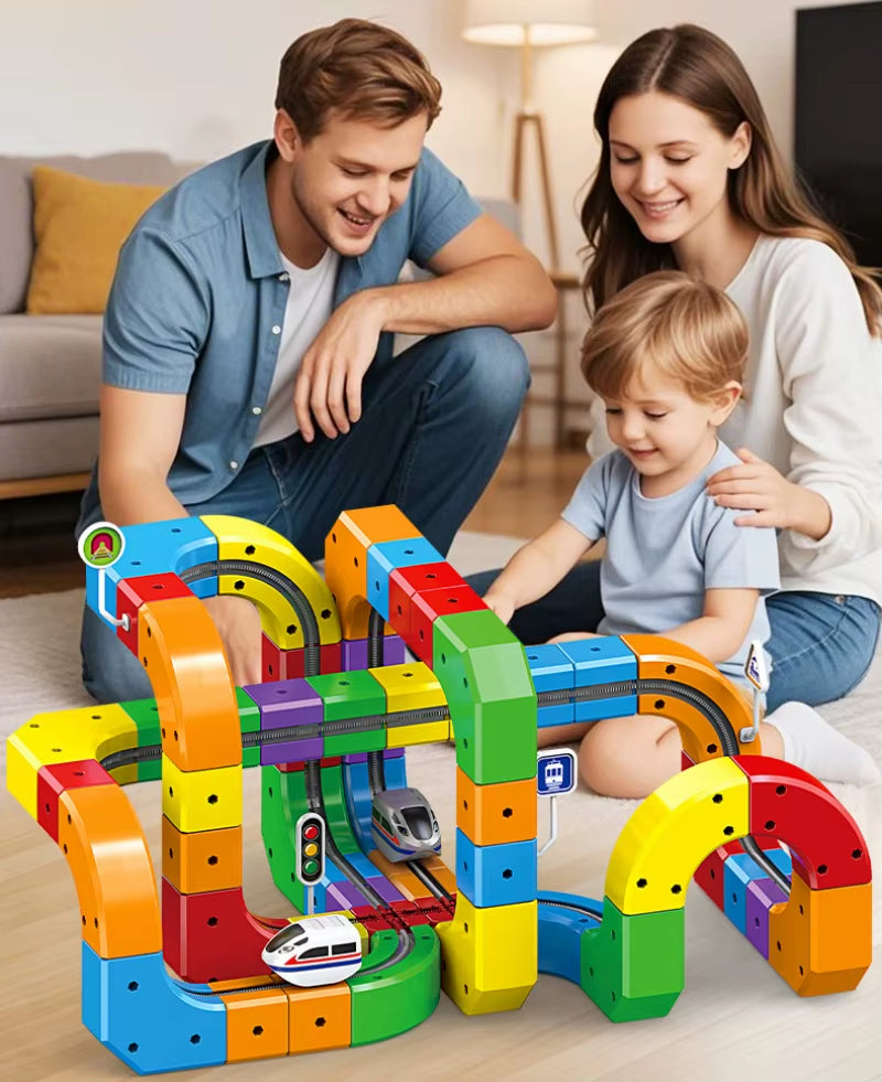 Children Magic Track Train Electric Assembled Building Blocks Magnetic Rail Car Maze Educational Toys for Kids Christmas Gifts