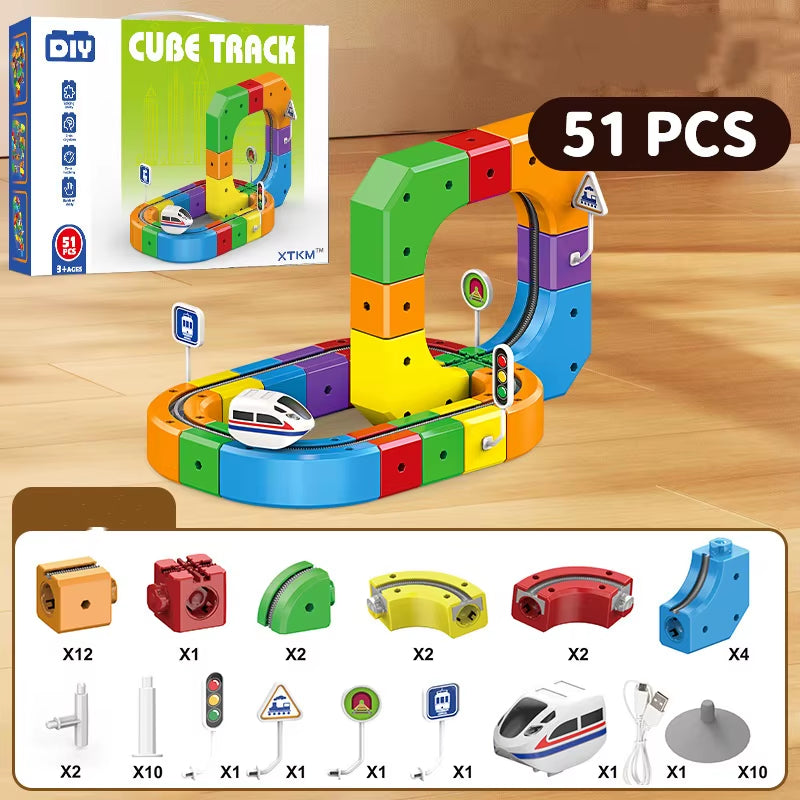 Children Magic Track Train Electric Assembled Building Blocks Magnetic Rail Car Maze Educational Toys for Kids Christmas Gifts