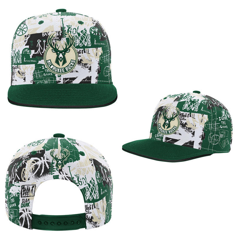 Milwaukee Bucks White/Green Green UV Edition graffiti/all-over print Snapback