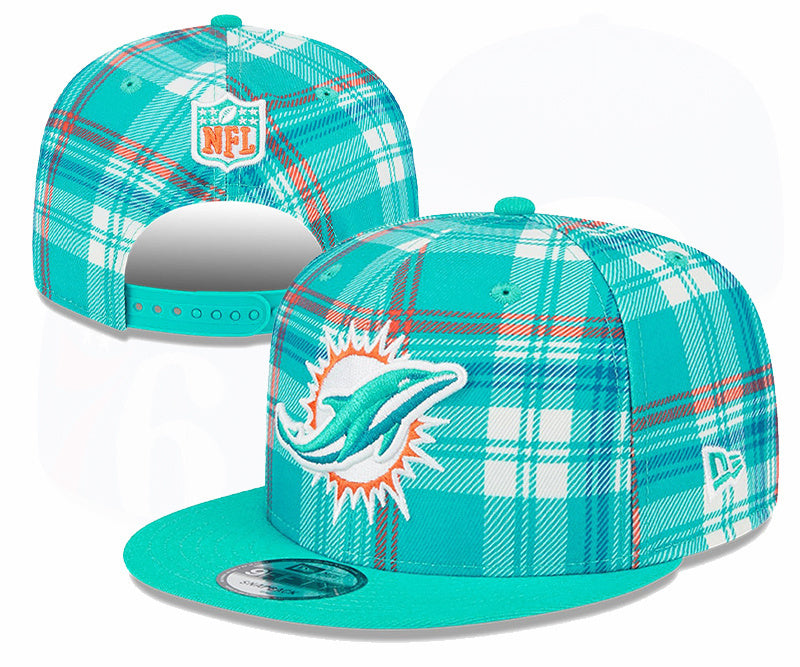 Miami Dolphins Turquoise/White Plaid/Plaid Collection 9FIFTY Snapback