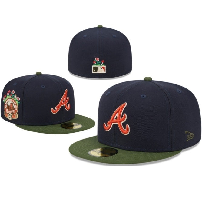 Atlanta Braves Navy/Olive Green UV Atlanta Braves City/Floral Edition patch 59FIFTY Fitted
