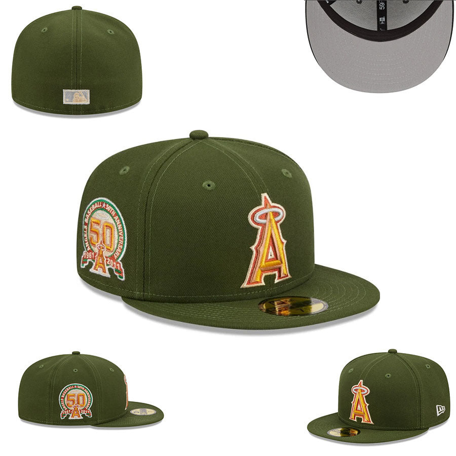 Los Angeles Angels Olive/Gold Angels Baseball 50th Anniversary (1961-2011 59FIFTY Fitted