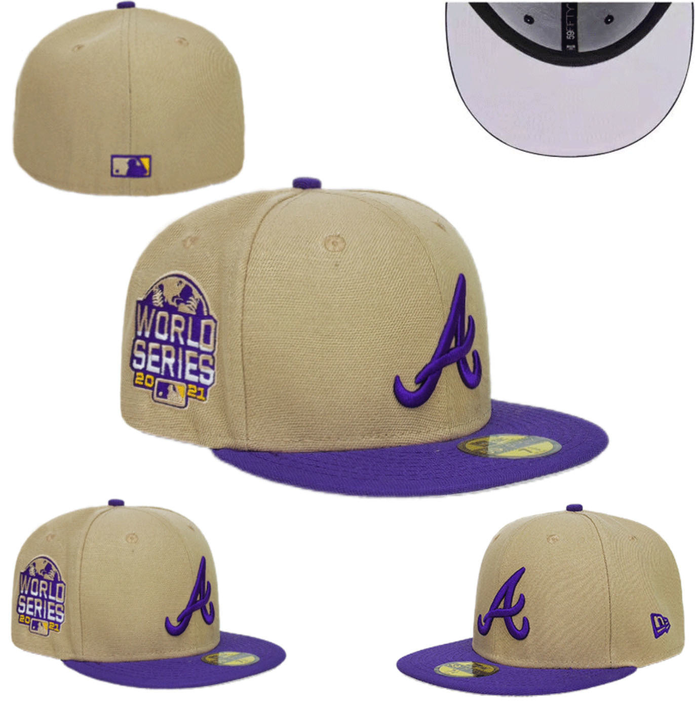 Atlanta Braves Khaki/Purple World Series 2021 Side Patch 59FIFTY Fitted