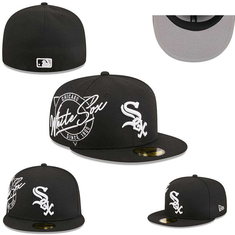 Chicago White Sox Black/White Collection Team Slogan / Lettering - Chicago 59FIFTY Fitted