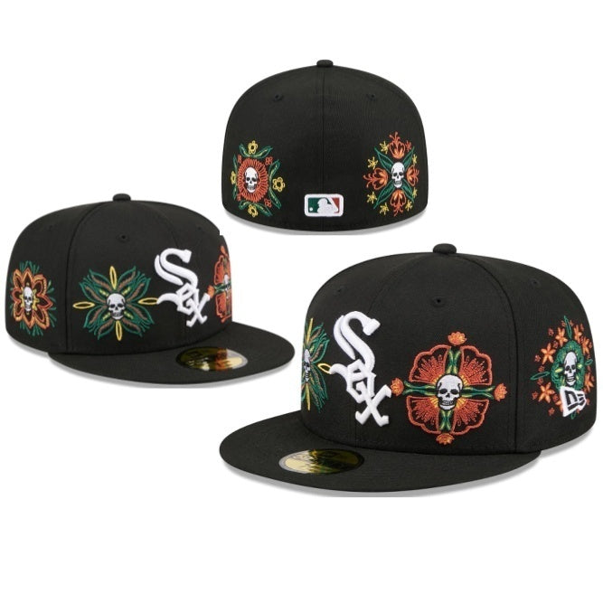Chicago White Sox Black/White Green UV Skull & Floral / Day of the Dead 59FIFTY Fitted