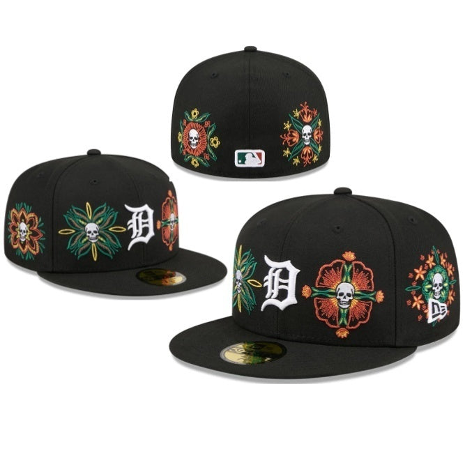Detroit Tigers Black/White Green UV Skull & Floral / Dia de los Muertos - 59FIFTY Fitted