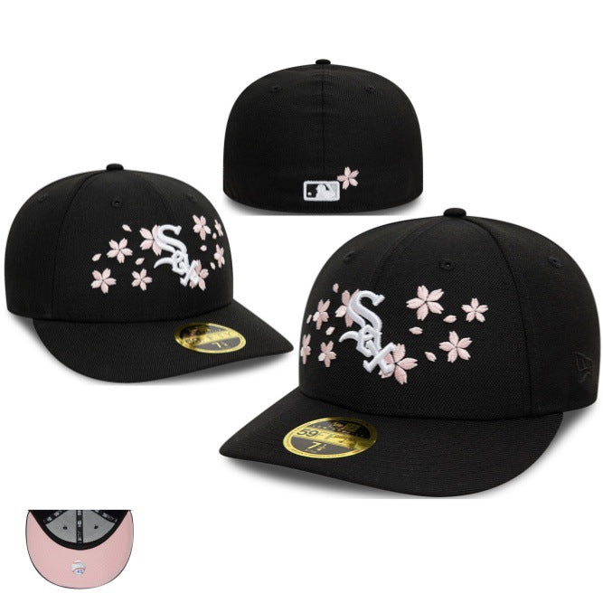 Chicago White Sox Black Pink Floral Embroidered Flat Brim Cap