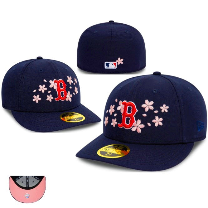 Boston Red Sox Navy Pink Floral Embroidered Flat Brim Cap