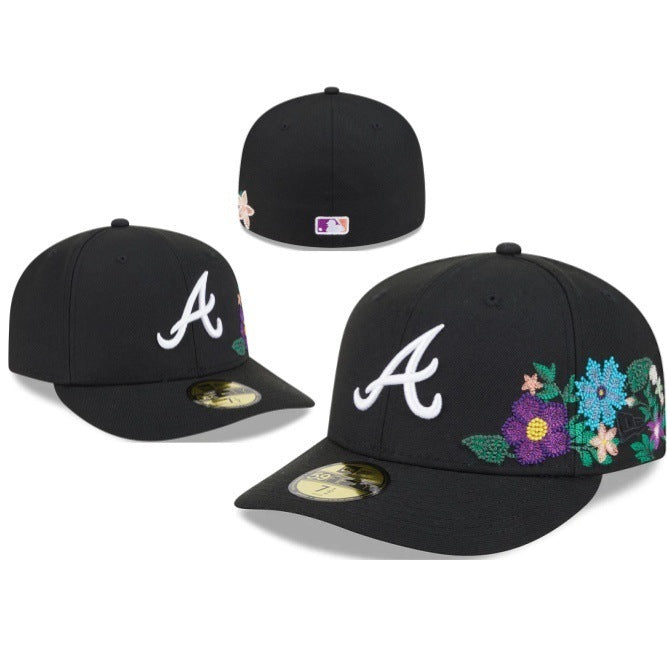 Atlanta Braves Black Floral Flat Brim Cap