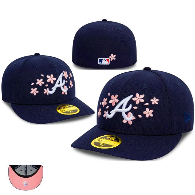 Atlanta Braves Navy Pink Floral Embroidered Flat Brim Cap