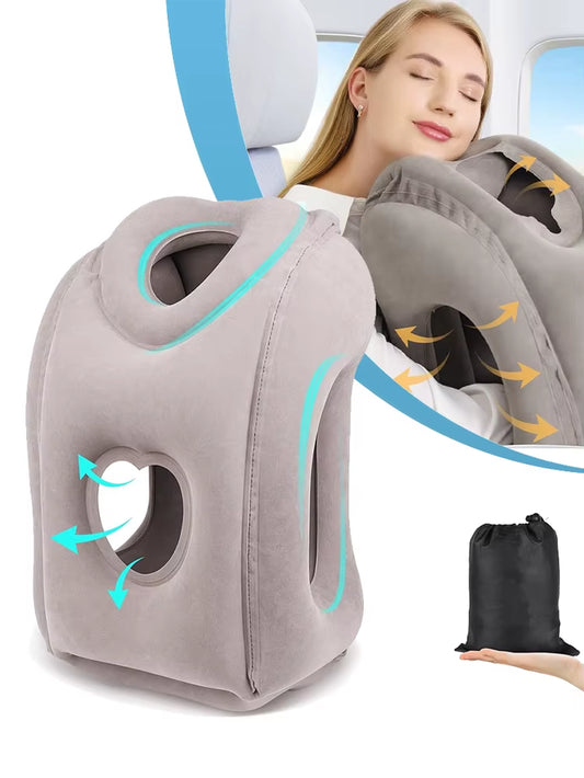 New Pattern Inflatable Travel Pillow Portable Chin Support Neck Pillow for Airplane Car Bus Train Office Nap Rest Support Pillow