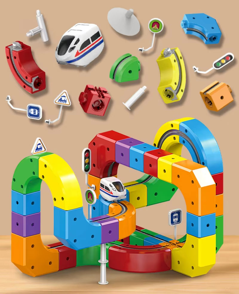 Children Magic Track Train Electric Assembled Building Blocks Magnetic Rail Car Maze Educational Toys for Kids Christmas Gifts