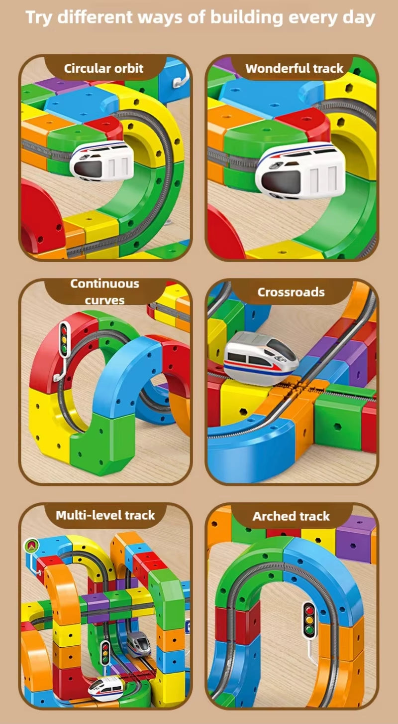 Children Magic Track Train Electric Assembled Building Blocks Magnetic Rail Car Maze Educational Toys for Kids Christmas Gifts