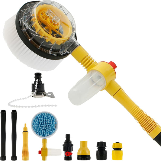 360° Rotating Car Cleaning Brush with Foam Bottle & Long Handle 360 Rotating Bucket Spin Mop Car Wash Brush Scratch Free High-Pressure Car Wash Brush for Cleaning Vehicle Garden