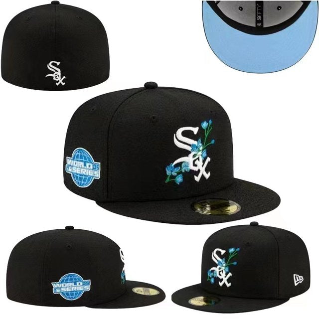 Chicago White Sox Black Teal Floral Side Patch Fitted Cap