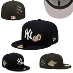 New York Yankees Black Floral Side Patch Fitted Cap